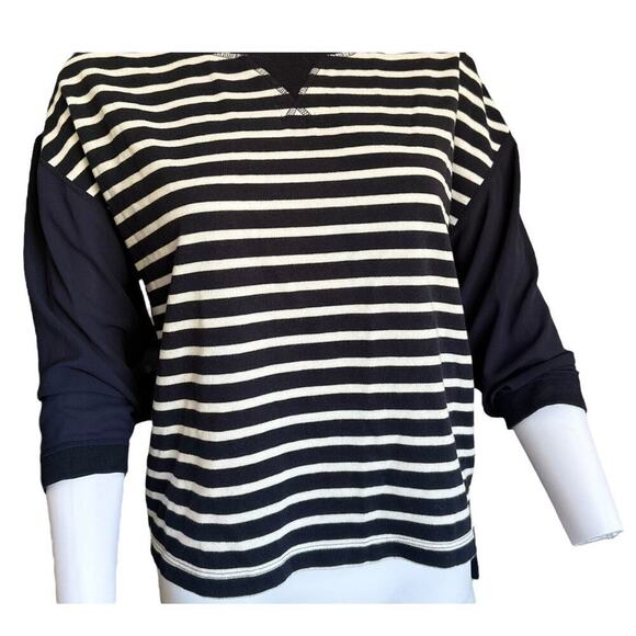 Loft Womens size XS Hi/Lo Chiffon Navy blue & White striped top​​ - Picture 1 of 7